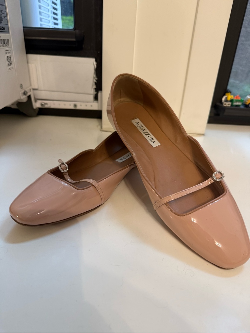Aquazzura Pink Beige Patent Mary Jane Flats